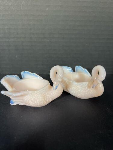 Pair Of Imperial Glass Opalescent Swan Trinket Dishes