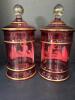 Cranberry Glass Lidded Jars Hand-Enameled Mary Gregory Style - 5