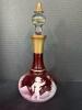 Mary Gregory Style Cranberry Glass Decanter with Hand-Painted Boy Scene