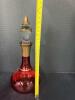 Mary Gregory Style Cranberry Glass Decanter with Hand-Painted Boy Scene - 4