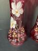 Pair of Hand-Painted Cranberry Glass Vases with Floral Motifs - 2