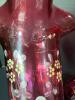 Pair of Hand-Painted Cranberry Glass Vases with Floral Motifs - 3