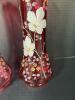 Pair of Hand-Painted Cranberry Glass Vases with Floral Motifs - 5