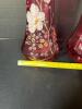 Pair of Hand-Painted Cranberry Glass Vases with Floral Motifs - 8
