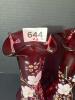 Pair of Hand-Painted Cranberry Glass Vases with Floral Motifs - 9