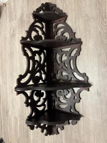 Victorian Style 4-Tier Ornate Wood Fretwork Wall-Mounted Corner Shelf