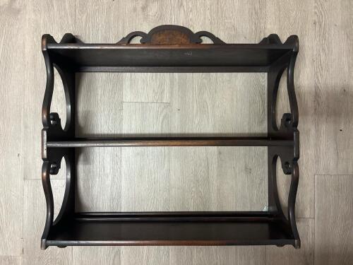 Wooden Wall Shelf Scrollwork and Inlaid Motif