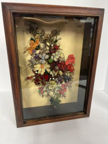 Victorian Wrapped Wire Floral Arrangement Art Shadow Box