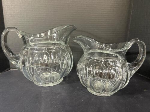 Pair of Vintage Heisey Clear Pressed Glass Pitchers