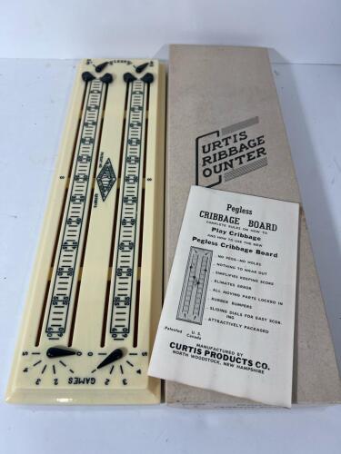 Curtis Cribbage Counter Pegless Board Original Box Manual