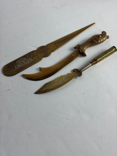 Three Vintage Brass Letter Openers