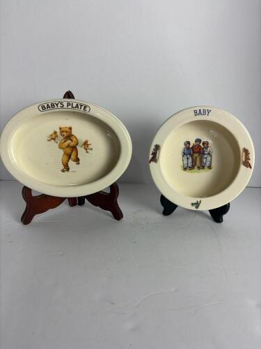 Pair Child's Nursery Plates Grimwade's & Crown Ducal