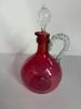 Cranberry Glass Decanter with Three Matching Cups - 6