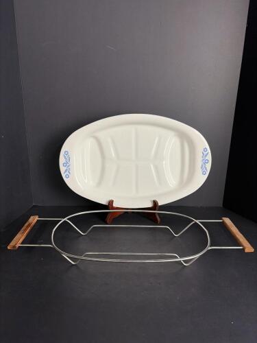 Corning Ware P-19 Platter with Holder, Blue Cornflower