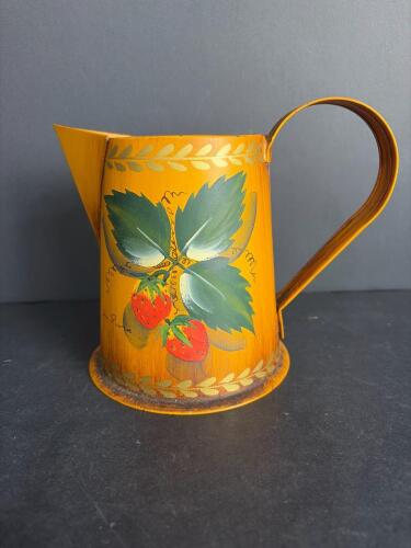 Hand Painted Decorative Strawberry Motif Metal Pitcher