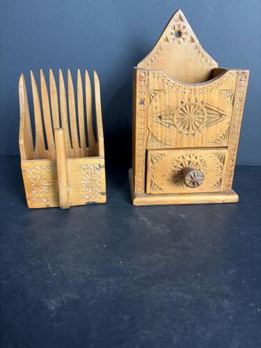 Pair of Hand-Carved Wooden Folk Art Boxes