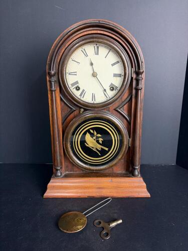 Antique Wood Mantel Clock with Glass Door