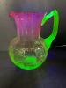 Vaseline Glass Pitcher with Cranberry Rim