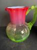 Vaseline Glass Pitcher with Cranberry Rim - 5