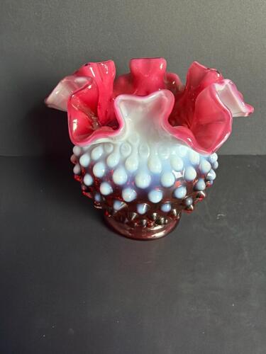 Hobnail Cranberry Art Glass Vase
