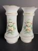 Pair Hand-Painted Floral Bristol Glass Vases