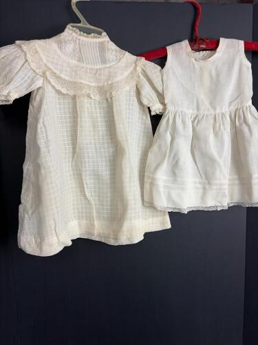 Two Vintage White Baby Dresses with Lace Trim