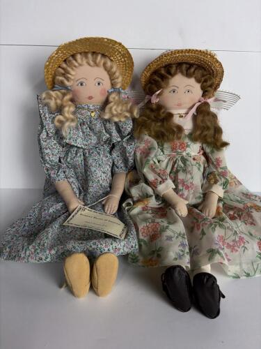 Pair of Handmade Cloth Dolls with Straw Hats