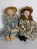 Pair of Handmade Cloth Dolls with Straw Hats - 2