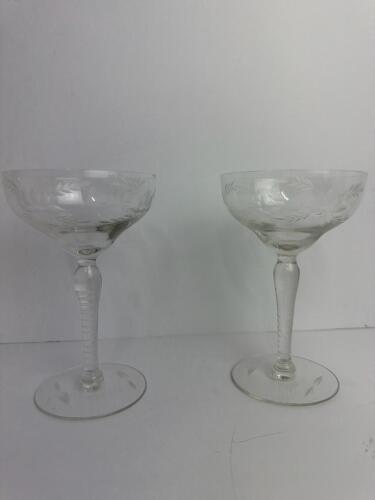 Pair of Etched Glass Champagne Coupes