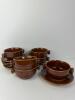 Set of Brown Glazed Onion Soup Bowls with Saucers