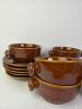 Set of Brown Glazed Onion Soup Bowls with Saucers - 5