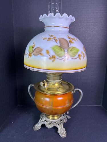 Royal Oil Lamp with Painted Glass Shade