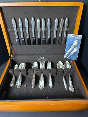 Sterling Silver Flatware Set in Wooden Case - Mostly Towle