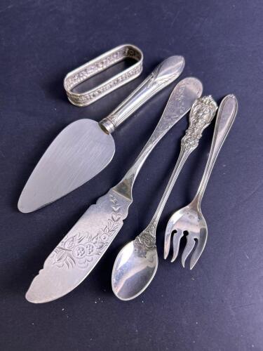 Sterling Silver Serving Utensils (80.7 grams) and One Silver Toned Napkin Ring