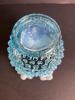 Small Blue Hobnail Opalescent Glass Vase With Ruffled Top - 4