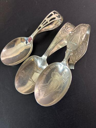 Three Sterling Silver Souvenir Curved Handle Spoons 52.5 Grams