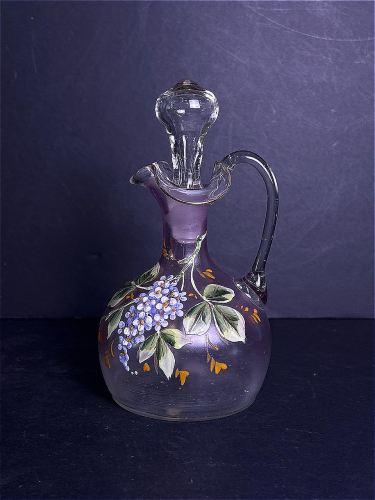 Hand-Painted Art Glass Cruet with Stopper