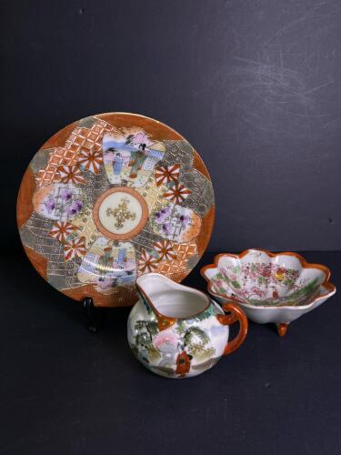 Japanese Nippon-Style Porcelain Plate, Bowl, and Creamer