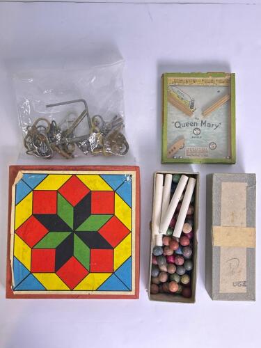 Vintage Puzzle Games: Queen Mary, Keys, Marbles, Geometric Tiles