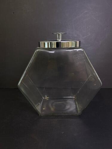 Glass Hexagonal Storage Jar with Metal Lid