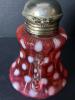 Victorian-Style Cranberry Glass Polka Dot Syrup Pitcher with Metal Lid - 6