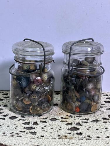 Pair of Ball Canning Jars Filled with Vintage Buttons