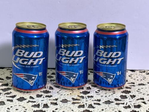 Three Bud Light New England Patriots Champion Collectable Cans