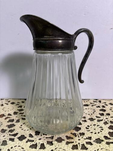 Vintage Glass Syrup Pitcher with Metal Lid and Handle