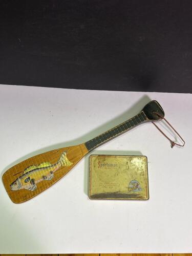 Vintage Sportsman Cigarettes Tin and Painted Wooden Paddle