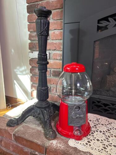 Red Vintage Gumball Machine with Cast Iron Stand