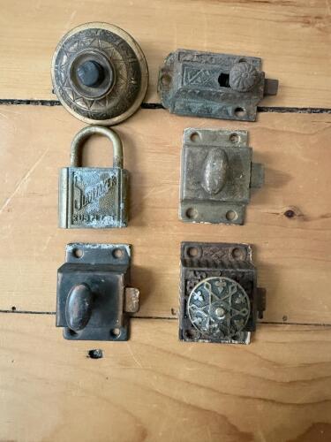Vintage Brass Lock, Latches, and Doorbell Lot