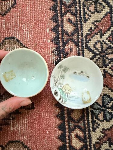 Pair of Hand-Painted Asian-Style Tiny Bowls