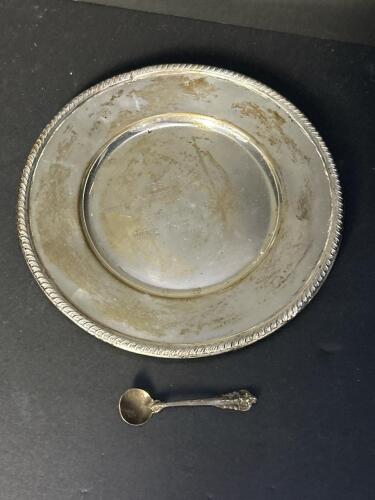 Sterling Presentation Plate and Tiny Sterling Spoon - 69.2 Grams