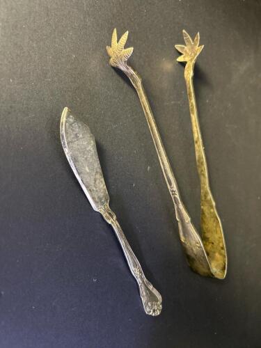 Nickel Silver Serving Tongs and Butter Knife